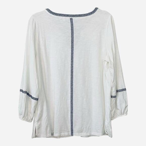 Boden Alison Tunic Top Sz L Pullover Tassels Embroidered Boho Coastal Blue White - Picture 4 of 11